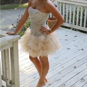 Sherri Hill Silver and Cream Mini Dress